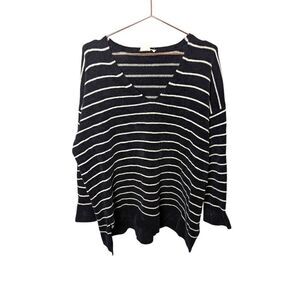 Eileen Fisher 100% Organic Cotton Black White Striped V Neck Sweater Size 1X